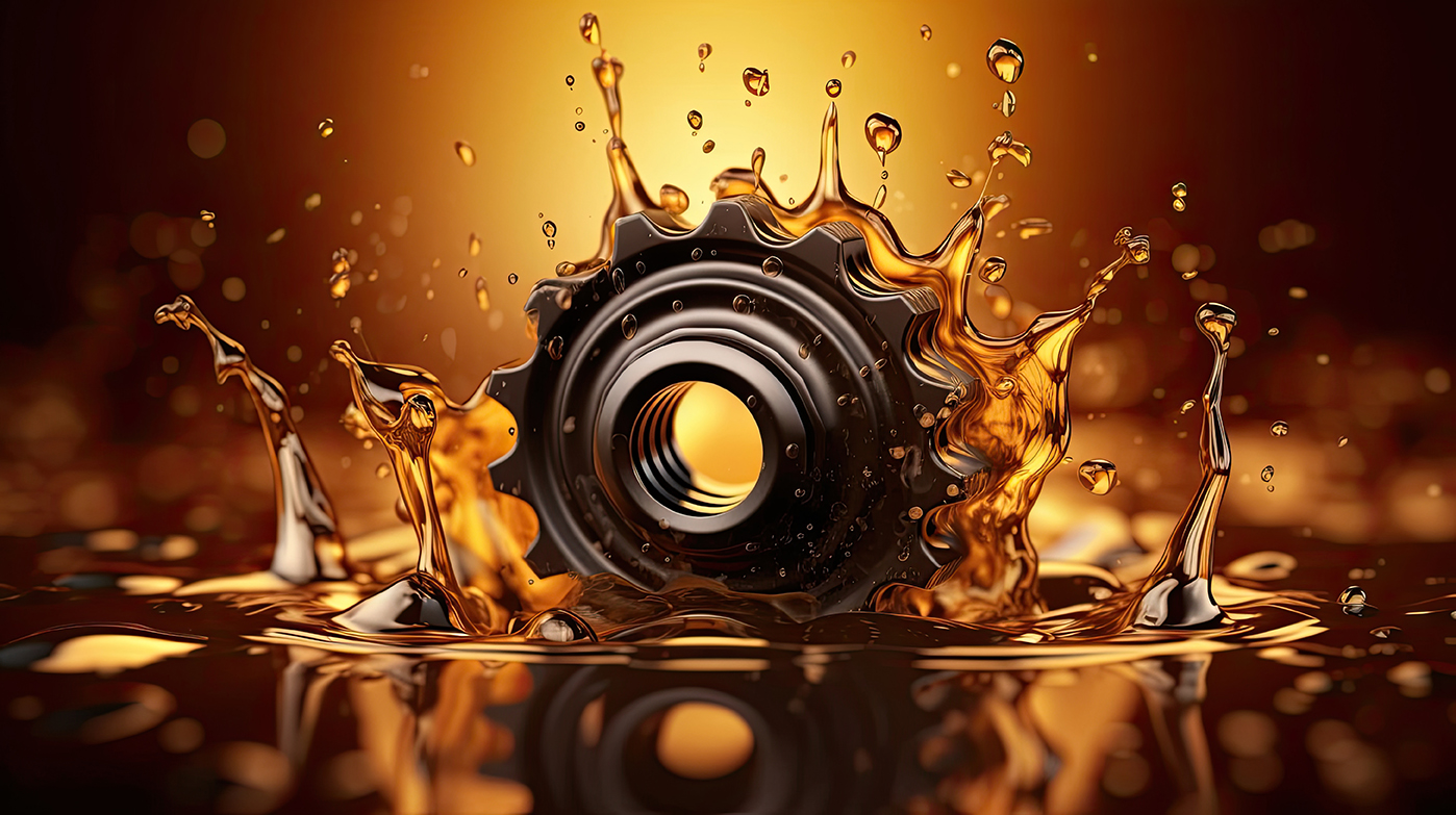 Automotive, Oil wave splashing in a car engine with lubricant oil—the concept of lubricating motor oil and gears for the engine.